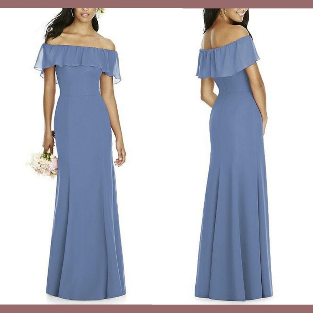 Social Bridesmaids [SZ 4 ] "81812" Off Shoulder Matte Gown in Larkspur‎